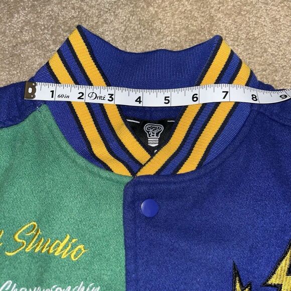 Rebel Minds (M) Velocity Varsity Jacket Blue Leather Embroidered Cobra See Desc - Picture 10 of 16